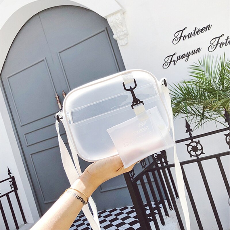Casual PVC Transparent Shoulder Bag Clear Woman Cross-body Bags Jelly Small Phone Bags With Card Holder Wide Straps Flap