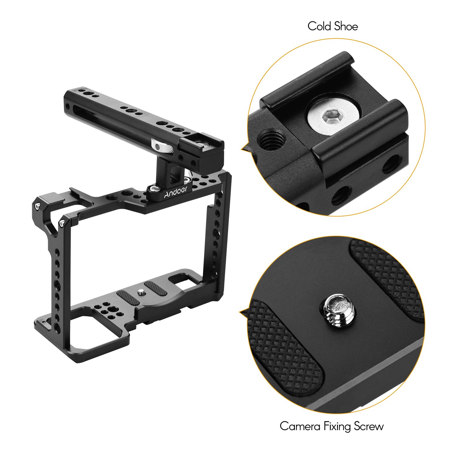 Andoer Video Accessories Full Frame Camera Cage Kit with Top Handle Aluminum Alloy Camera Case Bracket for S1H Cameras