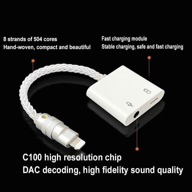 8 Aandelen 504 Core Snelle Lading 2in1Hifi Adapter Kabel C100 Hoge-Resolutie Koorts Kabel Voor IPhone6/7/8/X/11/12/13/Ipad Voice