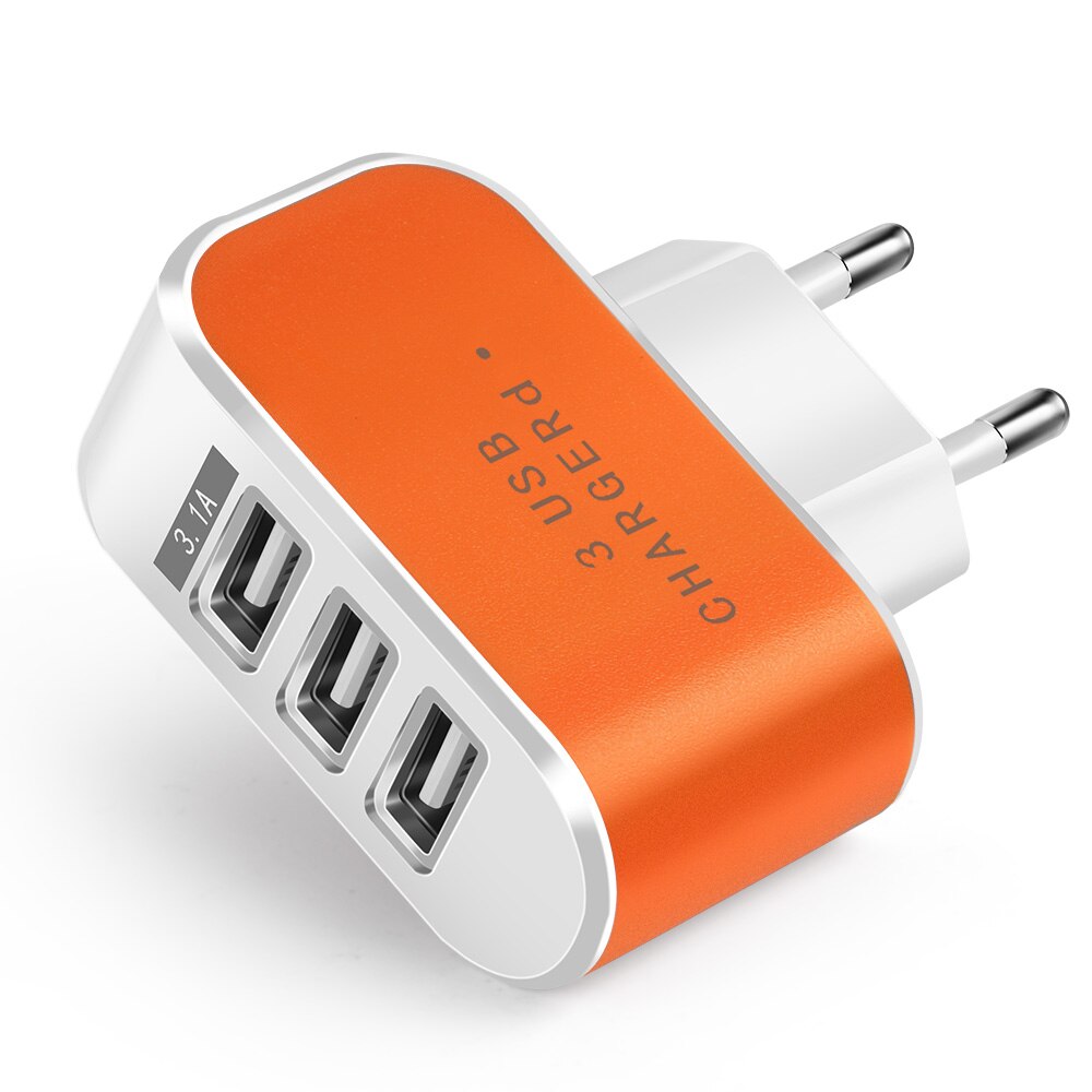 3 Ports USB Charger 3.1A Universal LED Fast Charging Phone Wall Adapter For Samsung A50 A30 Xiaomi Tablet Mobile Phone Charger: EU Plug / Orange