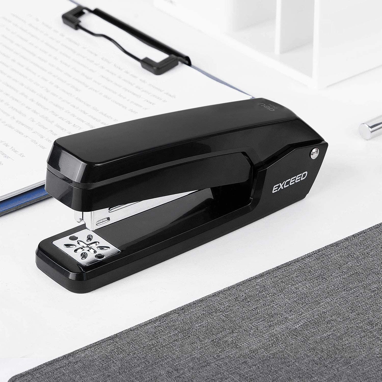 Grapadora giratoria de brazo oscilante, 25 hojas de capacidad, 360 grados, para escritorio, encuadernación de folletos o libros, color negro