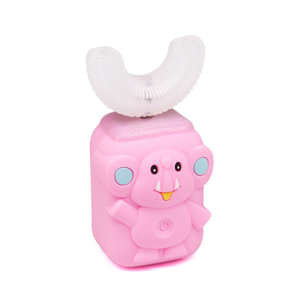 Elektrische Kinderen Brushtooth U/C Siliconen Zachte Borstel Hoofd High-Efficiency 360 Graden Schoonmaken Kinderen Tanden: Pink-Elephant