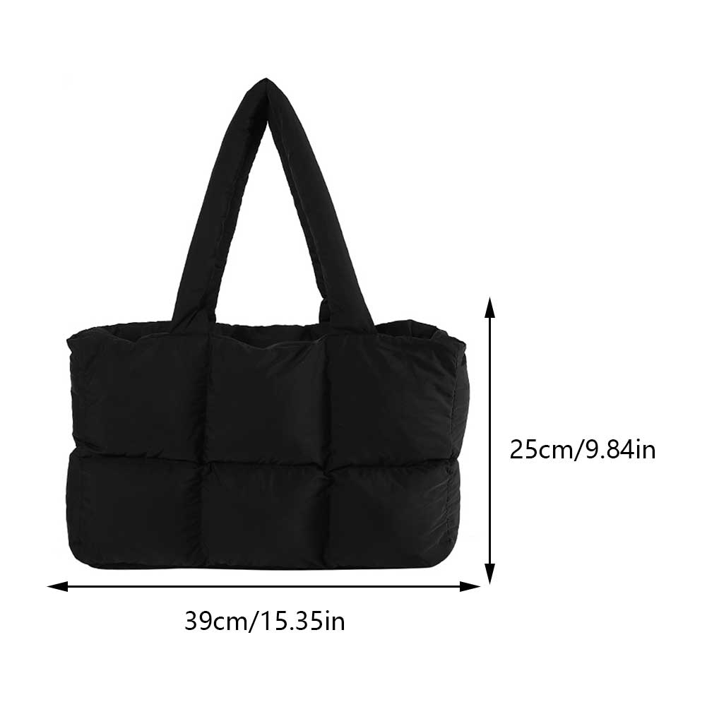 Bolsos de hombro acolchados a cuadros Retro para mujer, bolsos acolchados de invierno de Color sólido a la , bolsos de compras de gran capacidad para mujer: Negro