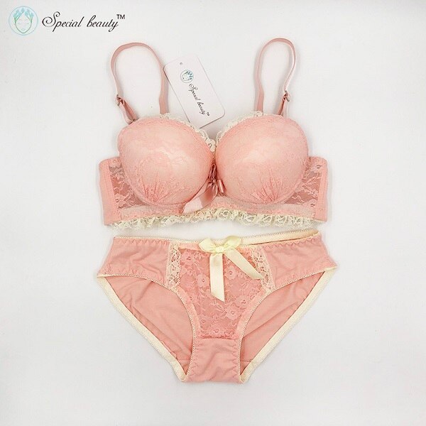 !Special beauty Soft Campus wind Pure Sweet Girlhood As beautiful as first love Push Up Teenage Bra Set: water red / 70A