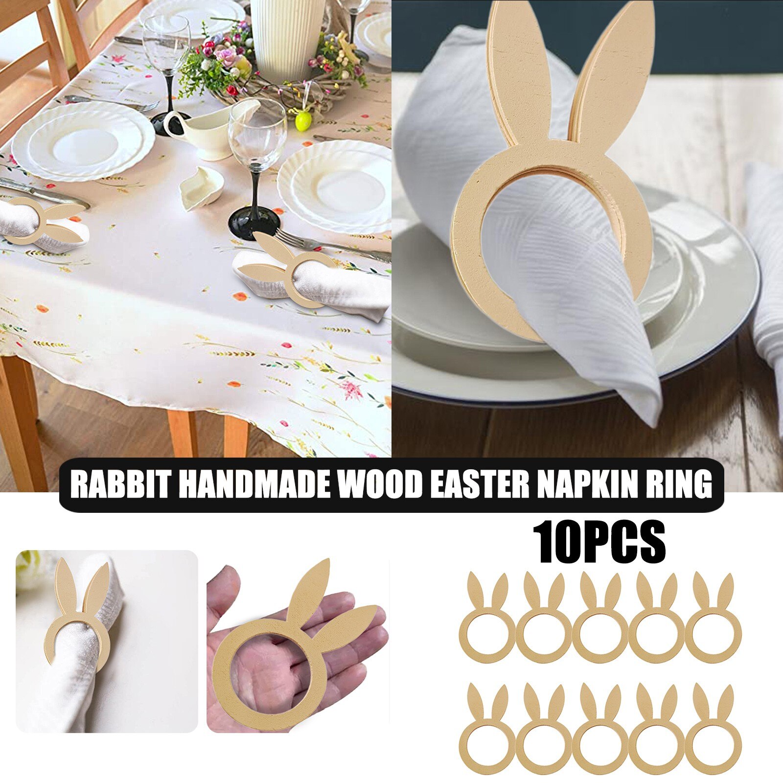 10Pcs Novelty Diy Konijn Handgemaakte Houten Pasen Servet Ring Decoratie Voor Party Diner Tafel Houten Decor Supplies #50G