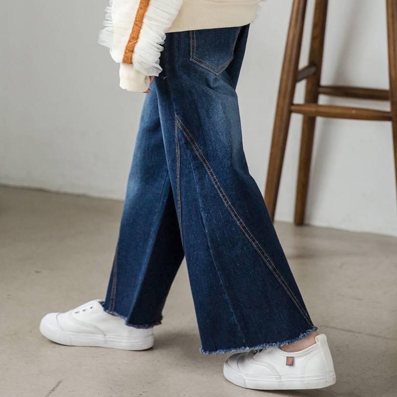 Spring Children Wide-Leg Jeans Pants Kids Girls Broad Leg Casual Denim Leggings Teens Girls Elastic Boot Cut Trousers Q70