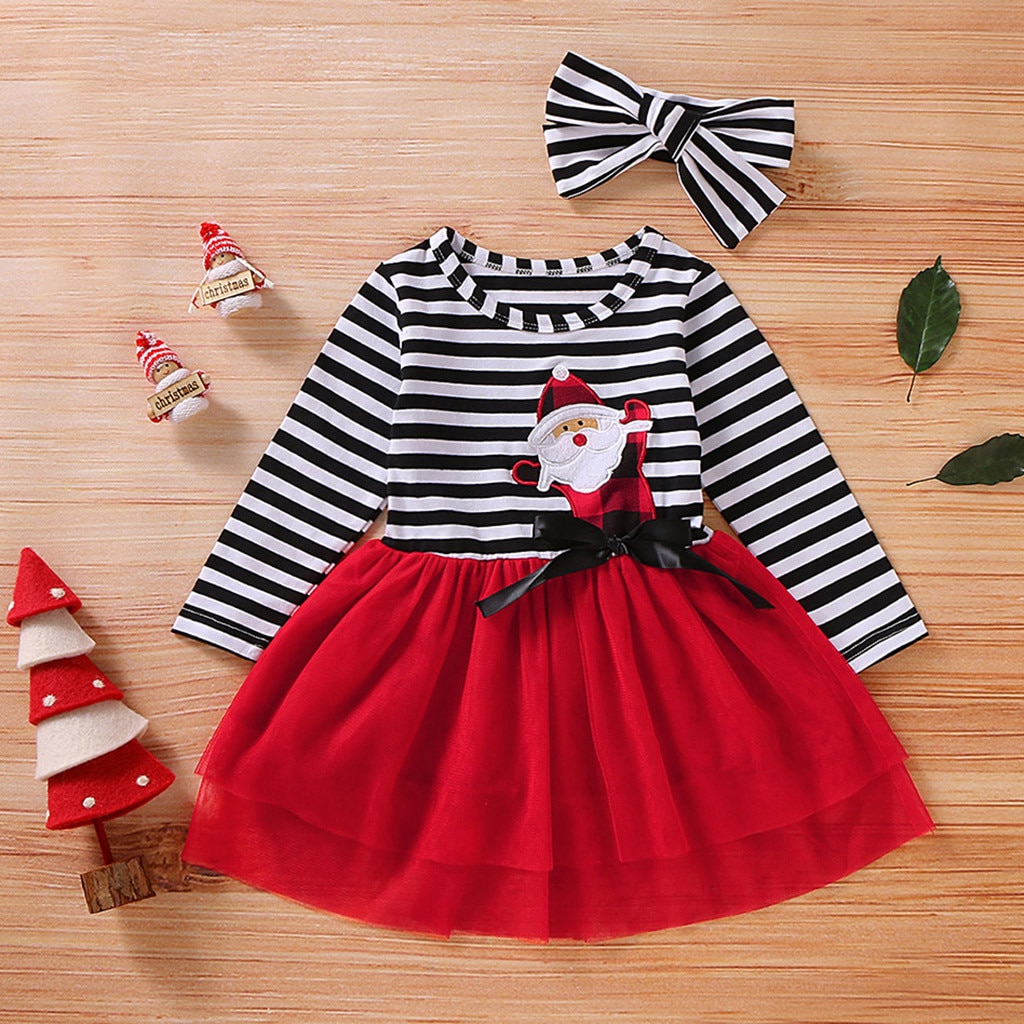 Peuter Meisjes Kerst Jurk Santa Gestreepte Print T... Grandado