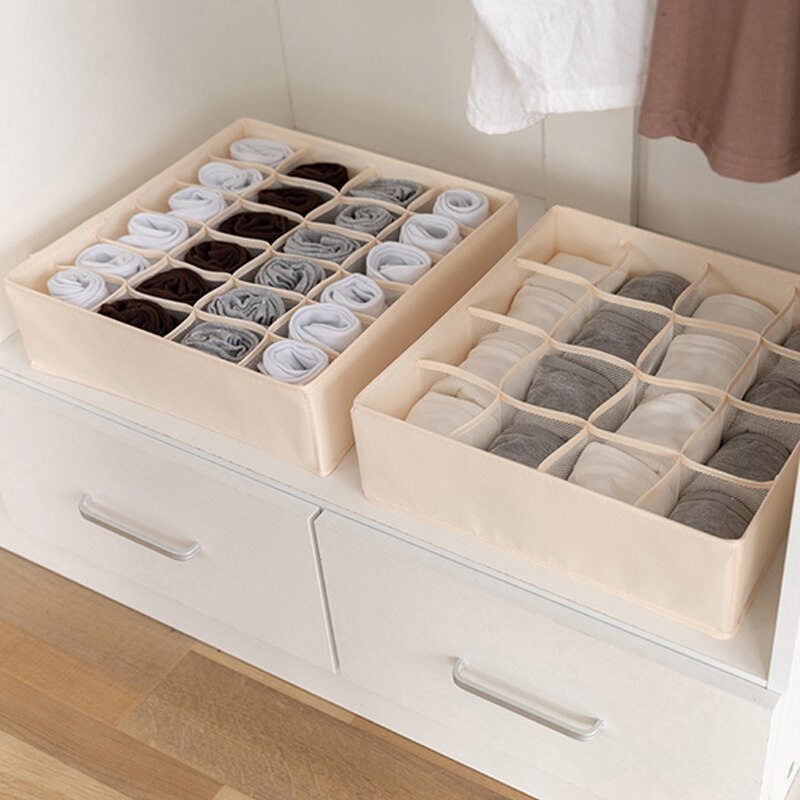 7 16 24 Grids Underwear Storage Organizer Beige Household Closet Drawer Split Storage Box Clothes Organizer for Wardrobe