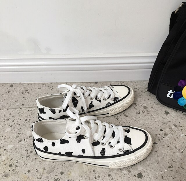 Zapatillas de lona con estampado de dibujos animados para mujer, zapatos planos vulcanizados informales a la , zapatillas de plataforma altas, alpargatas: Low top / 6,5