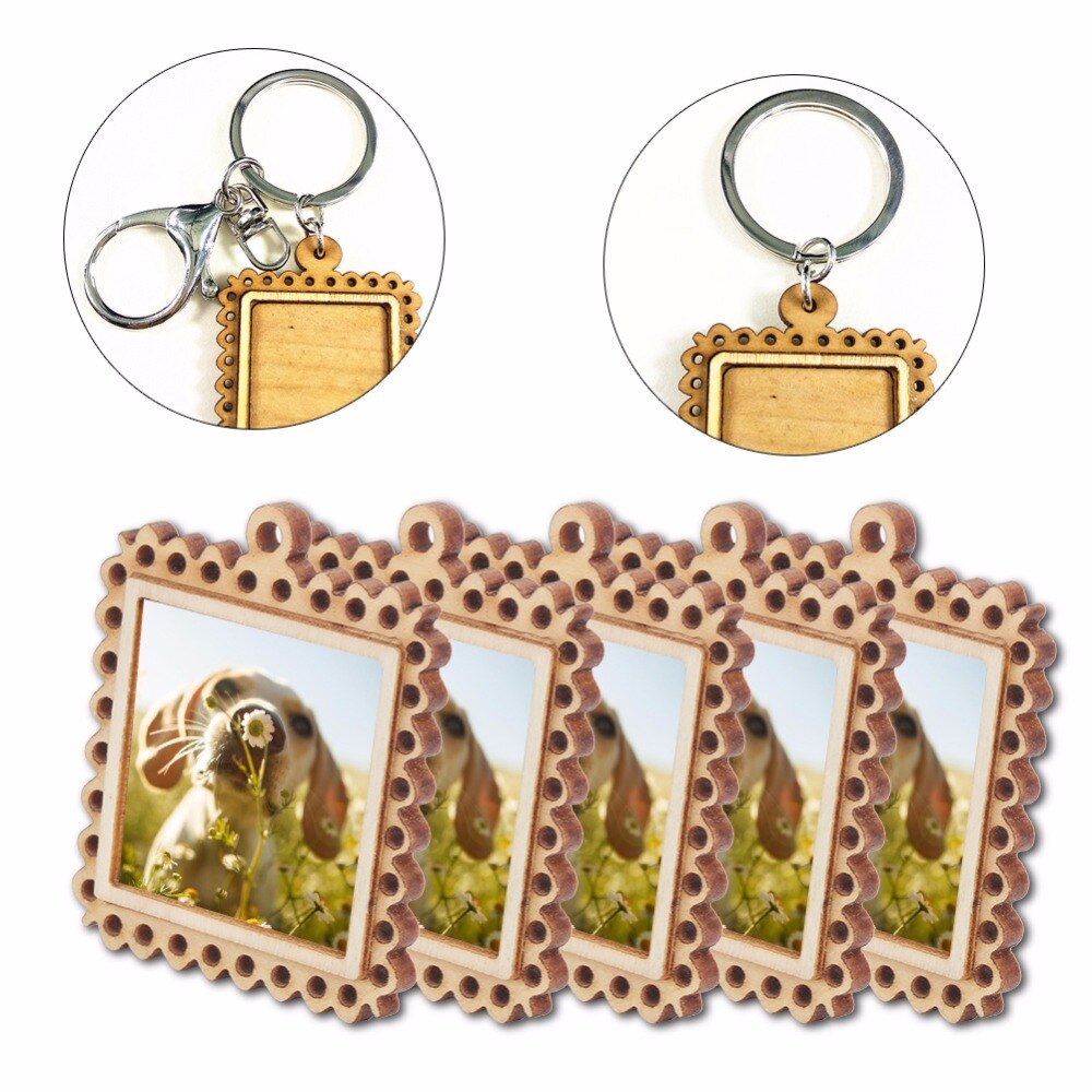 5pcs Wooden Rectangle Setting Emboss Blank Base Small Wooden Photo Frame Keychain Trays Picture DIY Wall Photo Frame Poster