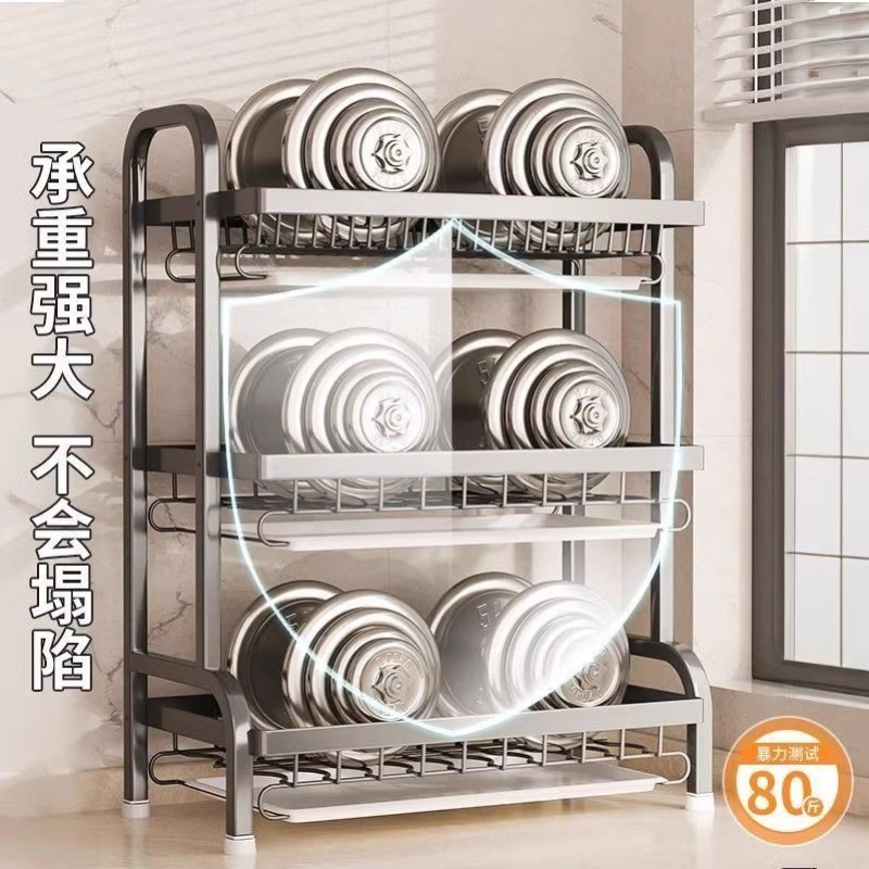 Stainless Steel 2-Tier Dish Drying Rack Large Rust-Proof Compact Kitchen Drainboard With Utensil Holder