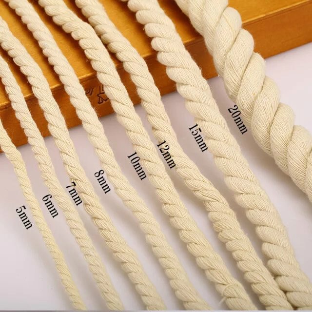 Cuerda de macramé de tres hebras de algodón hecha a mano, cuerda trenzada Beige gruesa, decorativa, bricolaje