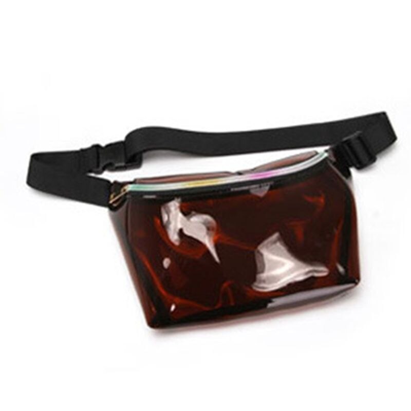 Kvinder holografisk pvc talje brysttaske rejse telefon pose gennemsigtigt bælte fanny pack: Sort