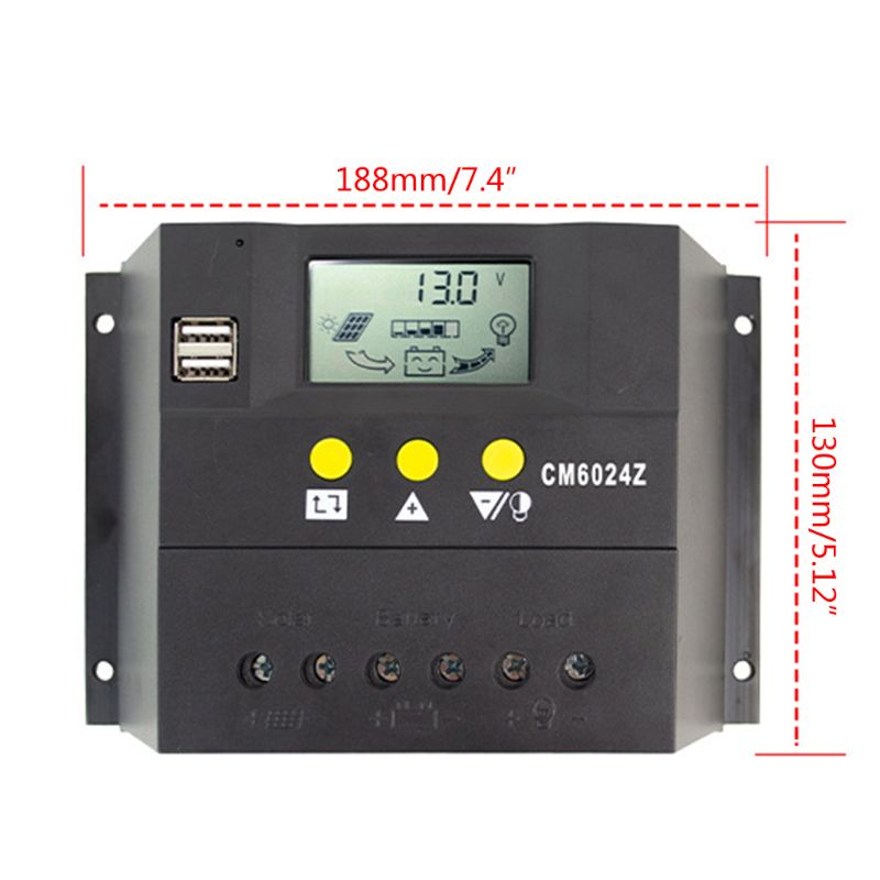 50A 60A Solar Charge Controller 12V 24V for PWM with Auto LCD Battery Charge Panel PV System Solar Controller