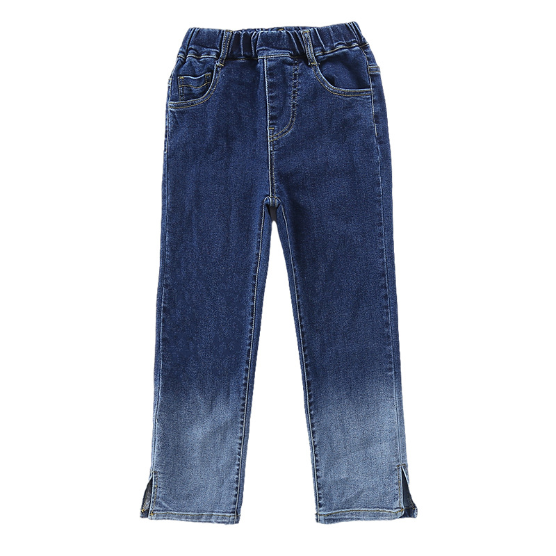 Pantalones vaqueros rectos para adolescentes, Jeans informales de cintura elástica, Color contrastante, azul, 10