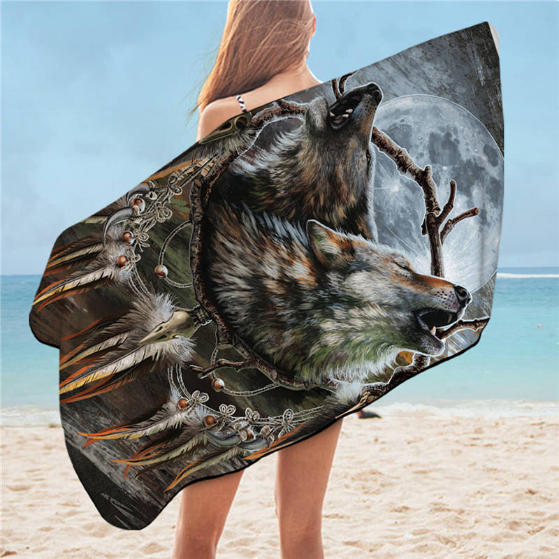 Wolf Warrior by SunimaArt Bath Towel Bathroom Microfiber Beach Towel Tribal Wolf Summer Blanket Wild Animal Adult Shower Towel: A Song for the Moons