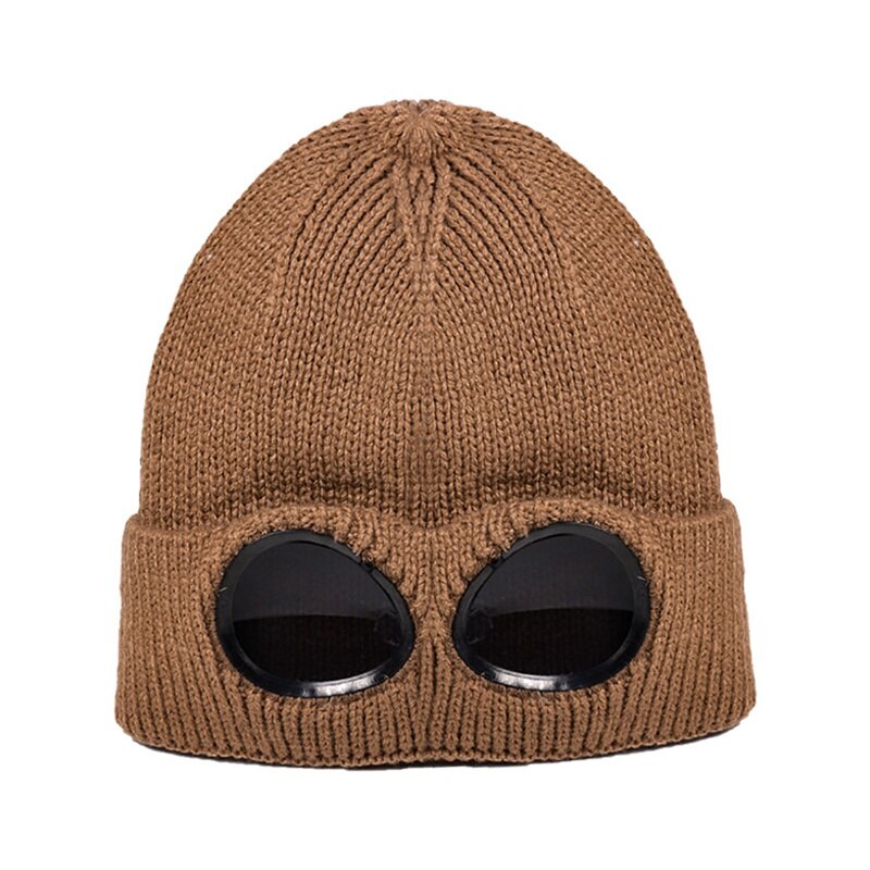 Glasses Hat Unisex Wool Knitted Goggles Beanie Thermal Fluffy Warm Cap Heat Keeper Ear Protector Men Women Hat Cap: QC