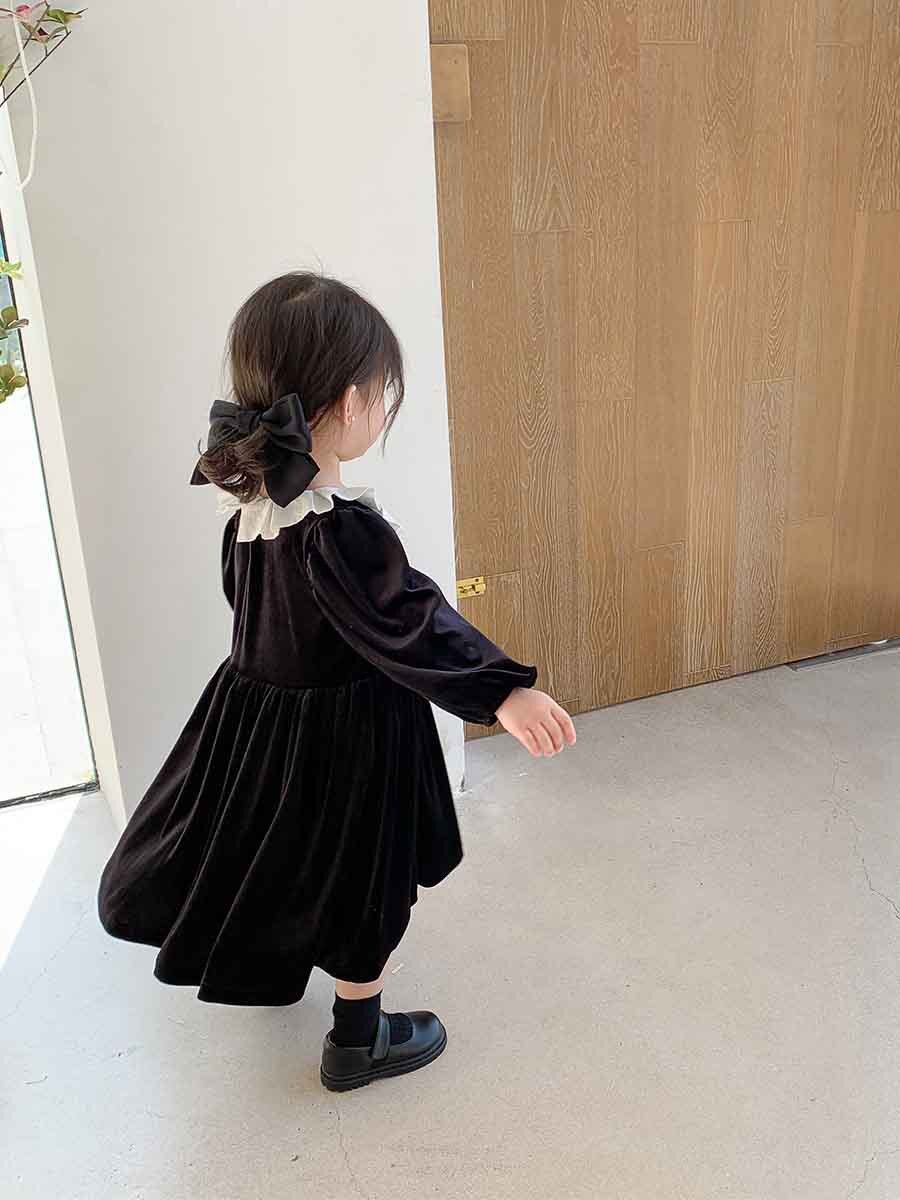Autumn Girls Long Sleeve Princess Dress Kids Vintage Black Dress Girl Dress: 5