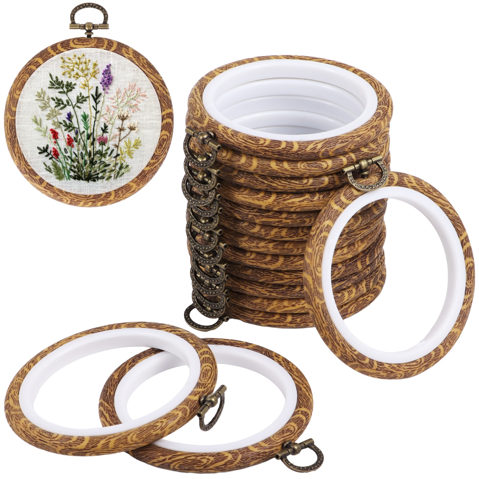 15Pcs/Set Round Embroidery Hoops Circle Rubber Hoops Rings Embroidery Cross Stitch Frame Kits for Craft Sewing DIY Hanging: Default Title