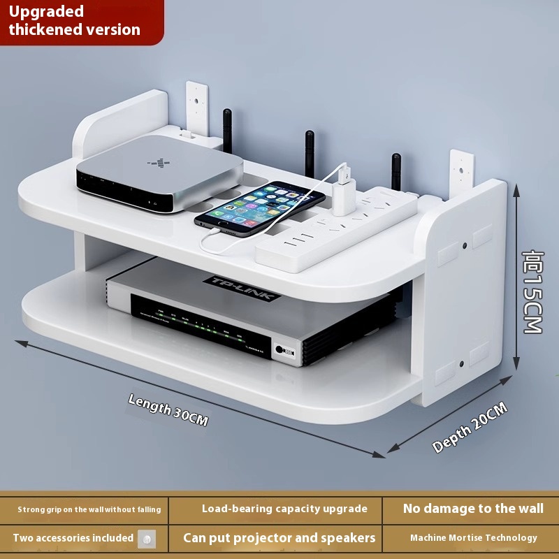 Router storage rack, wall mounted, guest TV set-top box, bedroom WiFi storage box rack, non perforated wall mounted: black