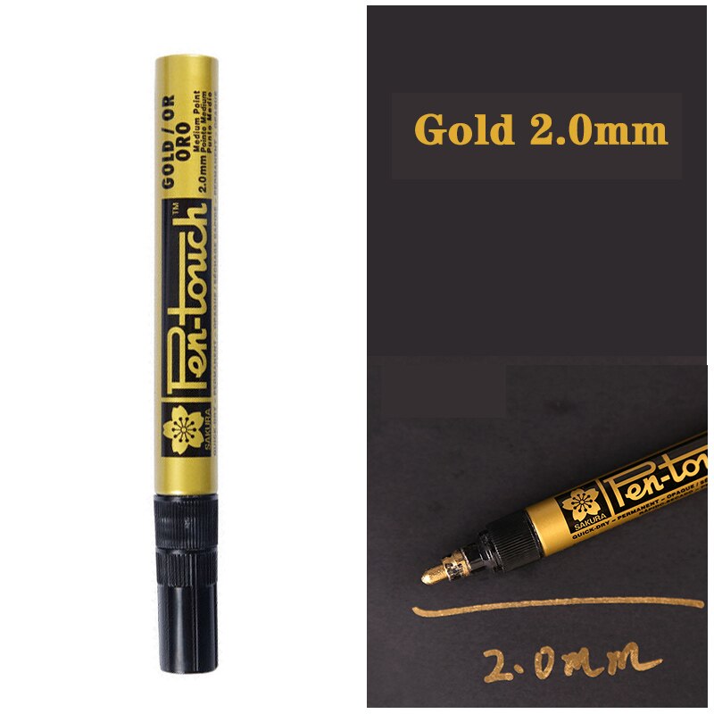 Permanente Metallic Marker Pennen Wit Zilver Goud Verf Pen Marker Voor Papier Glas Stof Cd Band Diy Markering Japanse Briefpapier: Gold 2.0mm