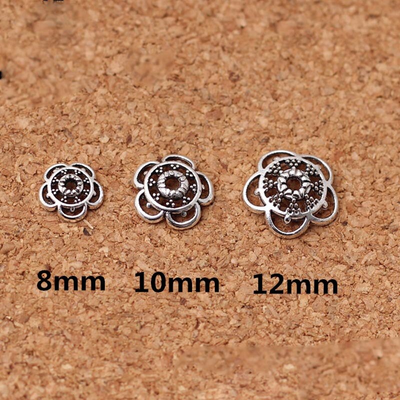 100 stücke Tibetischen Silber Blume Perlen Kappen Halfter 8mm 10mm 12mm Jahrgang Handgemachte Perlen Ende Kappe Buchse DIY Schmuck Erkenntnisse: Modell 2 / 12mm 100Stck