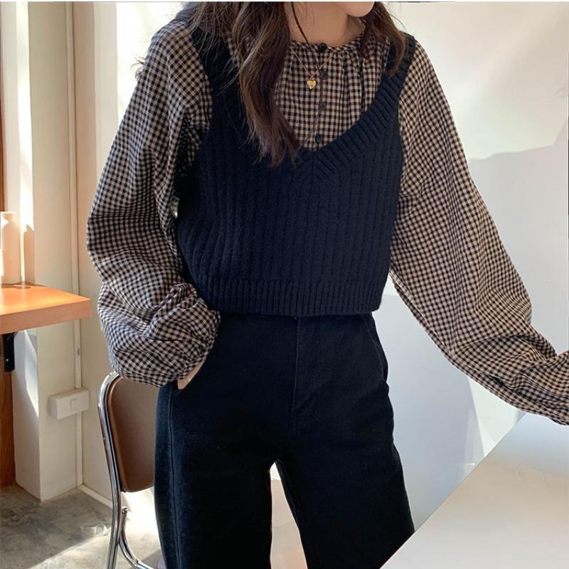 Sweater Vest Women Korean Style Crop Tops Leisure V-neck Trendy Sweet Sweaters Students Lovely Simple Solid All-match