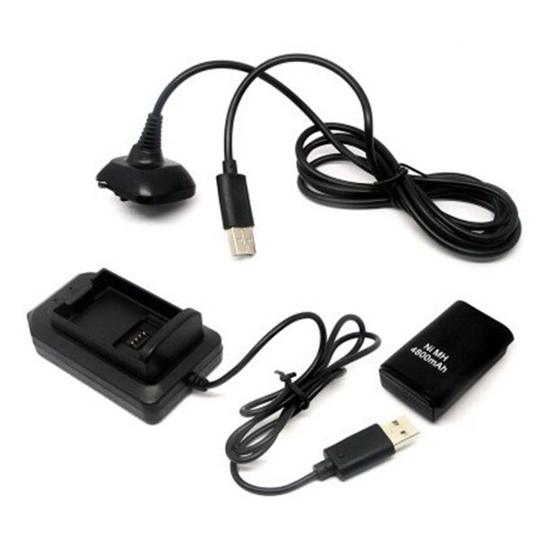 Dubbel laddningsbart batteri + usb laddare kabelpaket för xbox 360 trådlös handkontroll