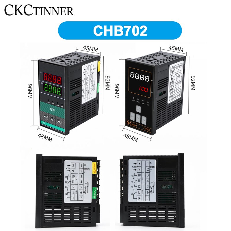 Dual Output SSR+Relay CHB402 CHB702 CHB902 Thermostat Digital Display Intelligent Universal Input Temperature Controller 220V: CHB702