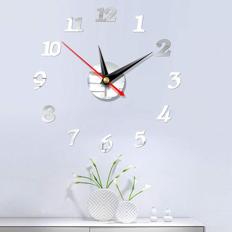 European Style Wall Clock Home Diy3d Three-dimensional Acrylic Wall Digital Wall Clock Clock Mirror Sticker Decorative N0U2