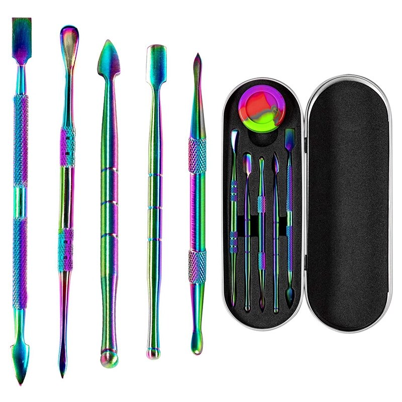 6 Stuks Wax Carving Tool Set, rvs Double-Sized Gereedschap Met Siliconen Container Jar En Metal Case, Regenboog Kleur: Default Title