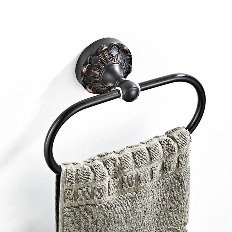 Badkamer Handdoek Ring Zwart Messing Retro Olie Gewreven Brons Ronde Handdoek Houders voor Keuken Badkamer Hanger Sterke Antieke