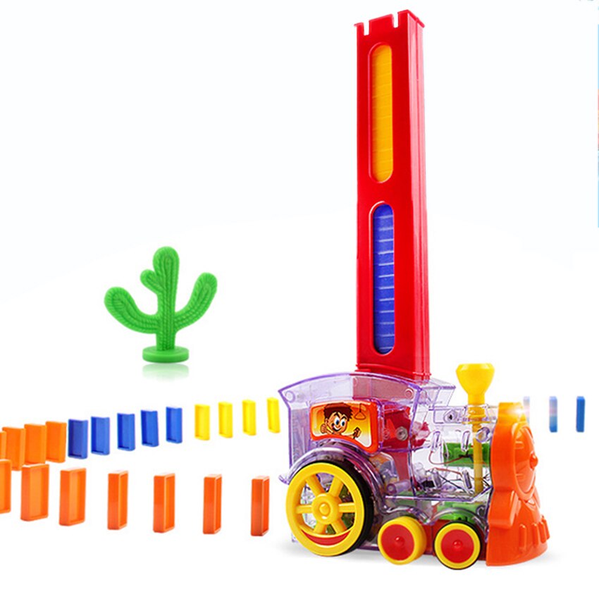 Dominó tren juguetes automática de 60 piezas de dominó con la carga de cartucho de luces y sonido para el de los niños chico