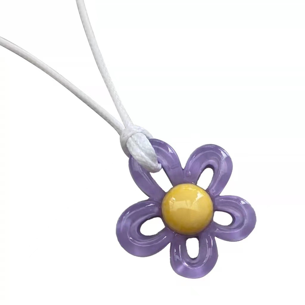 Ciondolo fiore acrilico colorato Collana linea di cera Collo di moda Catena fatta a mano Fascino Dichiarazione Pendolo da donna Regalo di gioielli Y2K: Cobalto viola