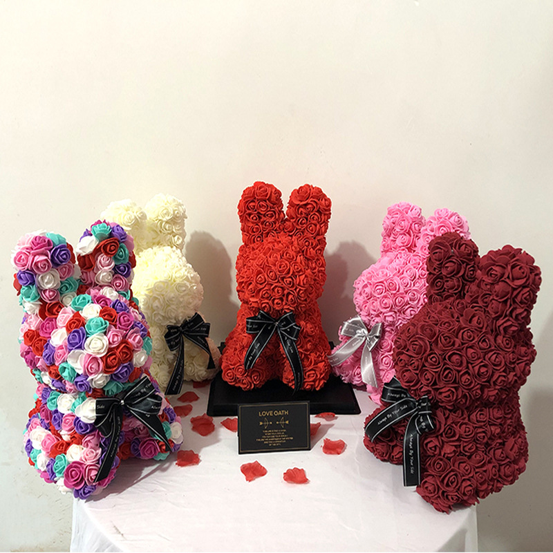 Cute Handmade Artificial Flower Rabbit 39cm Doll Valentine's Day Simulation Rose Flower Kids Girl Birthday