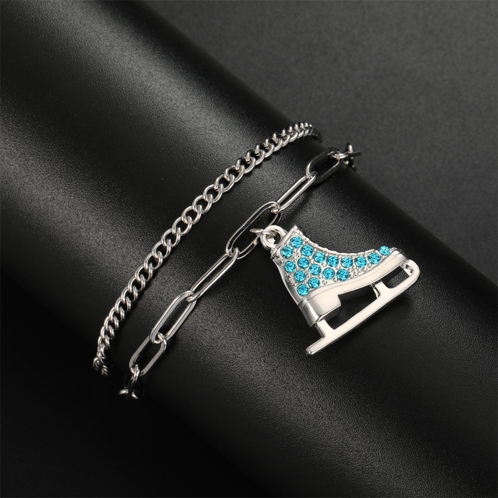 EUEAVAN cristallo zircone Ghiaccio pattinare scarpa fascino bracciale smalto lusso blu rosa bracciali pattinaggio di figura sport donna uomo gioielli
