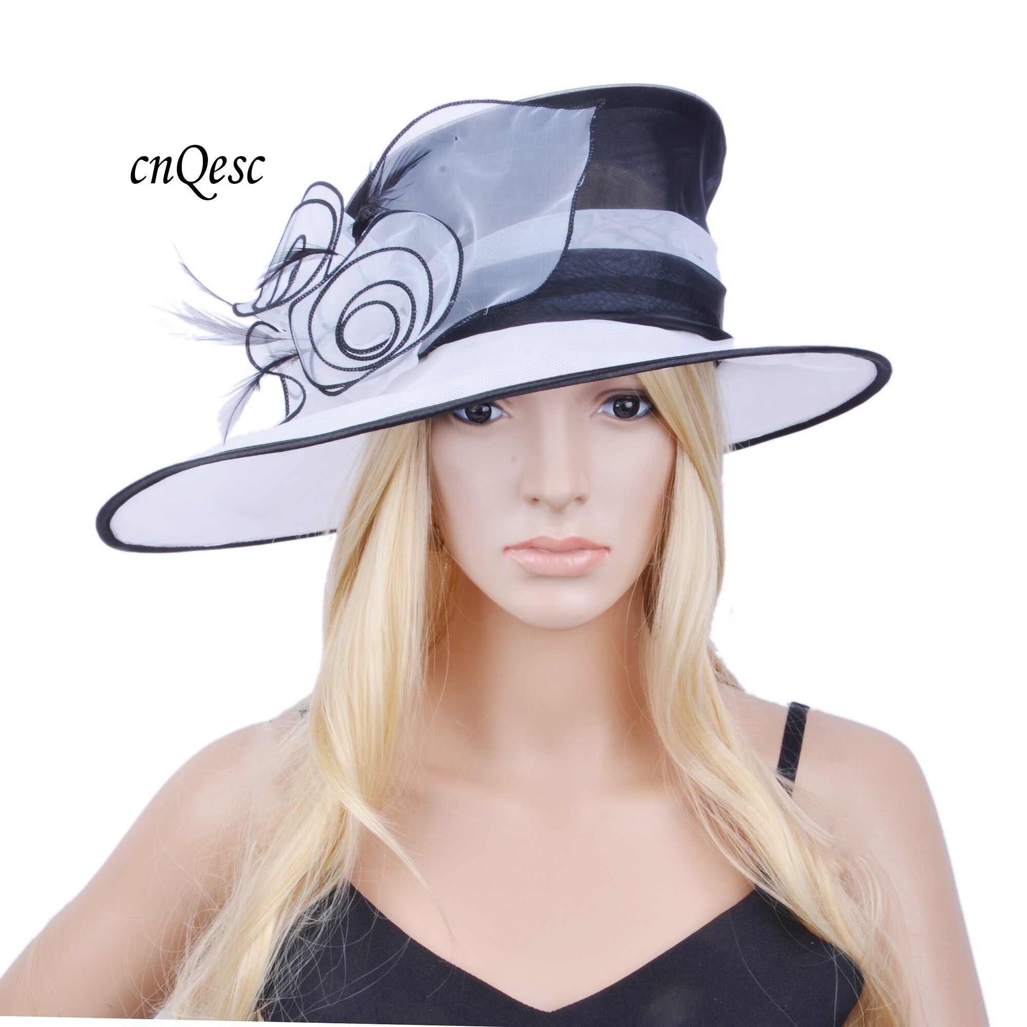 White black organza hat formal dress hat for Church Kentucky derby.