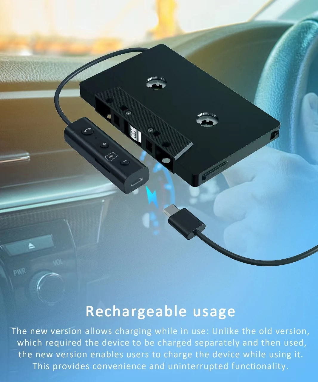 2025Nowy Bluetooth 5.0 Car Audio Stereo Kaseta Samochodowa Kaseta Konwerter Kaseta Praca podczas ładowania Obsługa karty TF