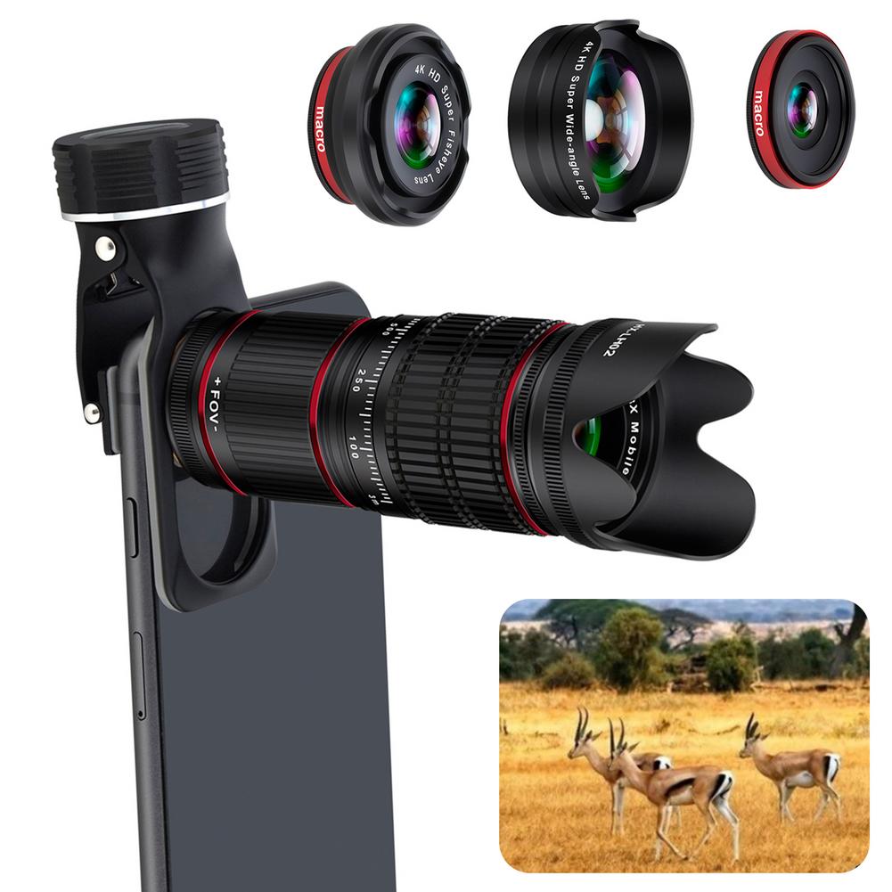 Phone Camera Lens Kit Universal Wide-angle Lens Set 20X Optical Zoom Lens Telescope Telephoto Clip on for Mobile Phone Camera