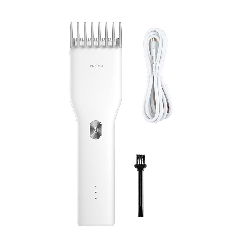 Enchen aparador de cabelo dos homens máquina de cortar cabelo profissional elétrica aparador de barba usb recarregável sem fio máquina de corte de cabelo: White