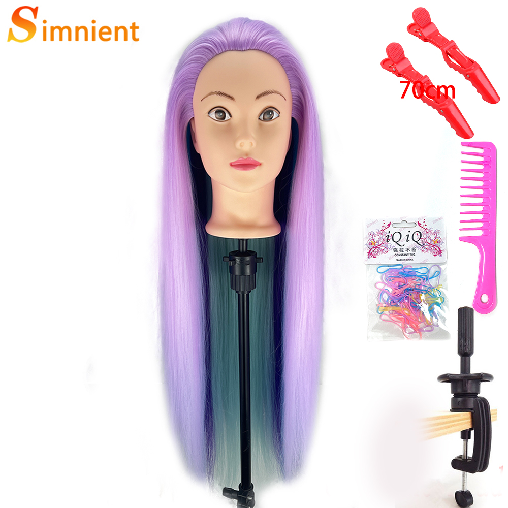 70Cm 100% High Temperature Fiber Blonde Hair Mannequin Head Training Head For Hairstyles Braid Hairdressing Manikin Doll Head: Blue