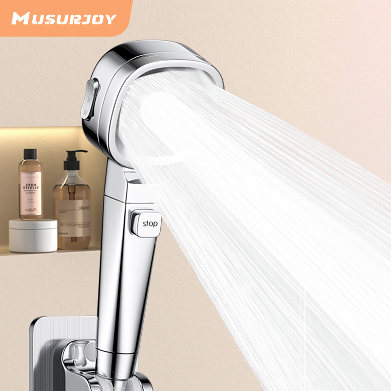 Musurjoy Pommeau de douche rehausseur de salle de bain, jet réglable en 3 modes, système de douche de salle de bain pomme de douche à main, pomme de douche argentée