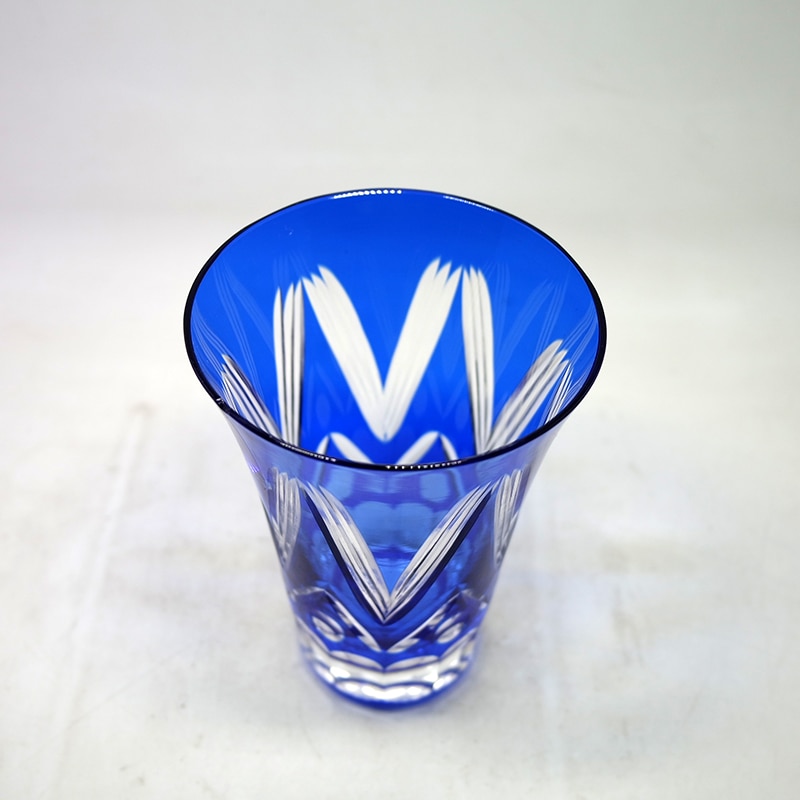 Popular Hand Cut Glass Cup Blue Wine Juice Glass Cup