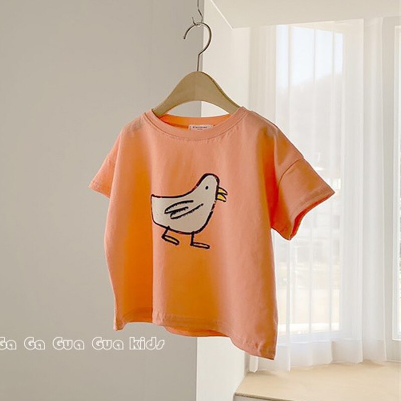T-shirt à manches courtes pour bébé fille et garçon, en coton, doux, uni et mignon, avec dessin animé de canard, hauts: 018 pink / 3T