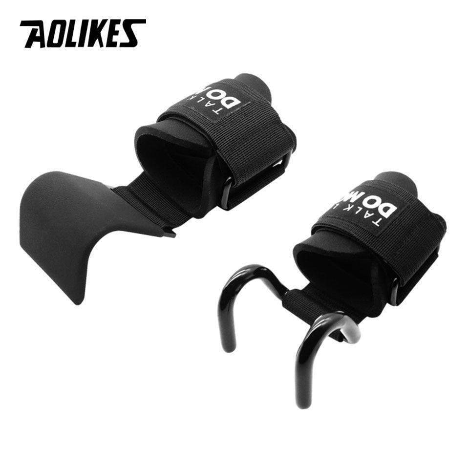 AOLIKES-gancho de acero para levantamiento de pesas, gancho de soporte de muñeca, antideslizante, para gimnasio, hebilla de entrenamiento de fuerza, 1 par