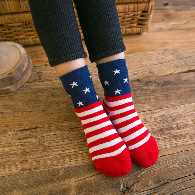 2019 novo inverno crianças meias bandeira meias 5 pares/lote quente terry meias grossas para 2-3/3-5/5-8 anos