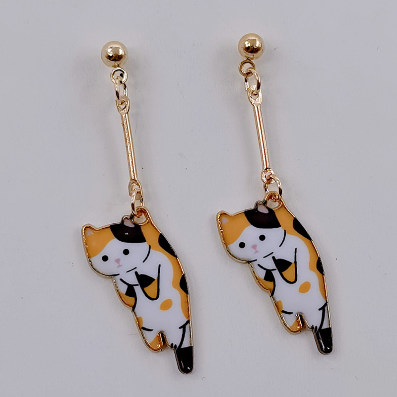Leuke cartoon kat hanger oorbellen Leuke luie kat hangen handgemaakt Leuke kitten dieren hanger oorbellen Meisje cadeau
