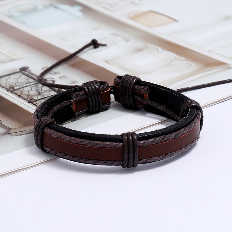 Jahrgang Schwarz Leder Charme Armbinde Männer Einstellbare Punk Geflochtene Armbinde Homme Schmuck