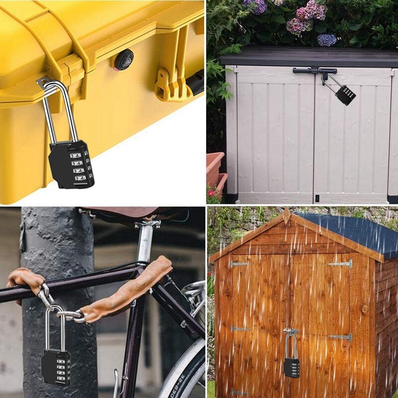 MOOL 2x Zinc Alloy 4-Digit Code Locks Anti-Theft Padlocks Long Beam Padlocks Weatherproof and Self-Recovery Locks