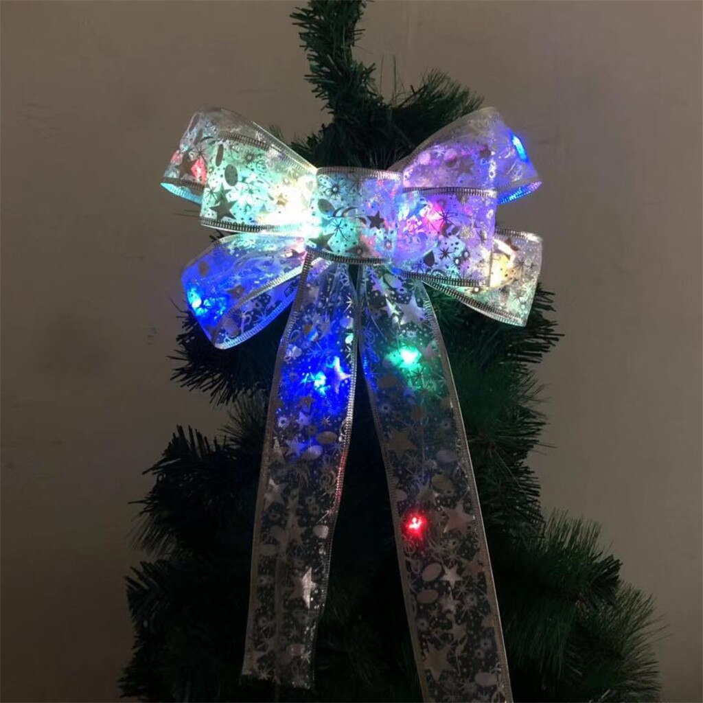 Led Christmas Ribbon Bows Knot Lace Led String Tree Party Box Fairy Night Lights Ornaments For Home Wreaths Decor 35x23cm